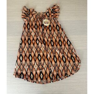 DotDotSmile Girls Flutter Sleeve Geometric Diamond Print Dress Orange Pink 3/4